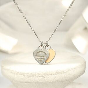 Tiffany & Co. Please Return To 925 Sterling Silver Double Heart Pendant Necklace